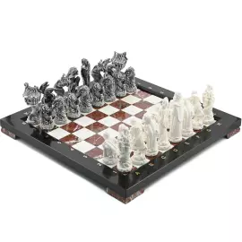 Шахматы подарочные с фигурами из мрамолита "Русские сказки"