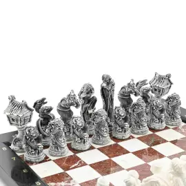 Шахматы подарочные с фигурами из мрамолита "Русские сказки"