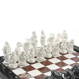 Шахматы подарочные с фигурами из мрамолита "Русские сказки"