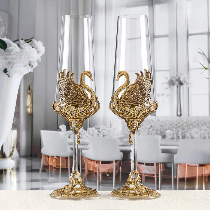Set of champagne glasses "Swans" for 2 persons