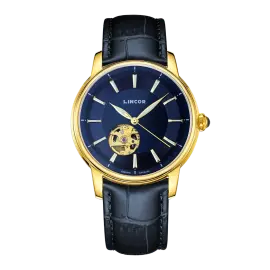 Наручные механические часы Lincor 1183 с автоподзаводом, золотисто-синие с синим ремешком Наручные механические часы Lincor 1183 с автоподзаводом, золотисто-синие с синим ремешком