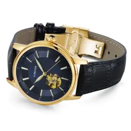 Наручные механические часы Lincor 1183 с автоподзаводом, золотисто-синие с синим ремешком Наручные механические часы Lincor 1183 с автоподзаводом, золотисто-синие с синим ремешком