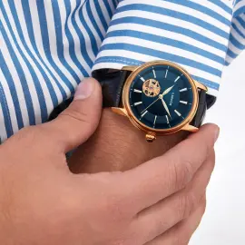 Наручные механические часы Lincor 1183 с автоподзаводом, золотисто-синие с синим ремешком Наручные механические часы Lincor 1183 с автоподзаводом, золотисто-синие с синим ремешком