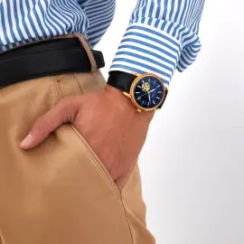 Наручные механические часы Lincor 1183 с автоподзаводом, золотисто-синие с синим ремешком Наручные механические часы Lincor 1183 с автоподзаводом, золотисто-синие с синим ремешком