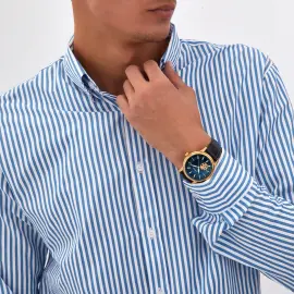 Наручные механические часы Lincor 1183 с автоподзаводом, золотисто-синие с синим ремешком Наручные механические часы Lincor 1183 с автоподзаводом, золотисто-синие с синим ремешком