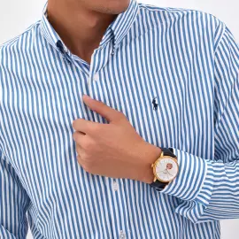 Наручные механические часы Lincor 1183 с автоподзаводом, золотисто-белые с черным ремешком