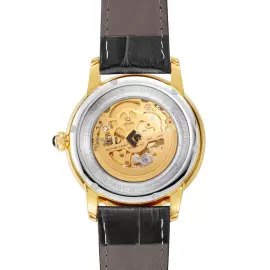 Наручные механические часы Lincor 1183 с автоподзаводом, золотисто-черные с черным ремешком