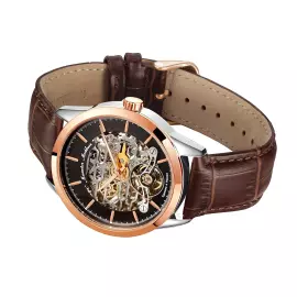Наручные механические часы Mikhail Moskvin 1507 с автоподзаводом, черные с коричневым ремешком