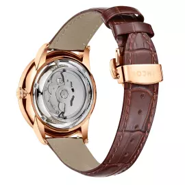 Наручные механические часы Lincor 1927 с автоподзаводом, золотисто-белые с коричневым ремешком