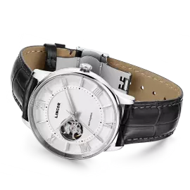 Наручные механические часы Lincor 1927 с автоподзаводом, серебристые с черныым ремешком