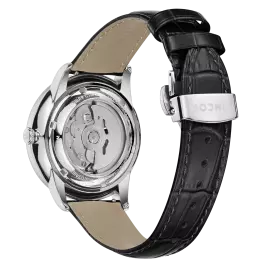 Наручные механические часы Lincor 1927 с автоподзаводом, серебристые с черныым ремешком