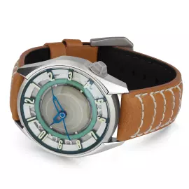 Lincor 4091 "Cosmos Saturn" Self-winding Mechanical Wristwatch, silver with orange strap