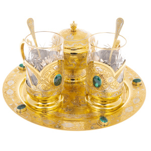 Oasis tea set with malachite, for 2 persons, Zlatoust