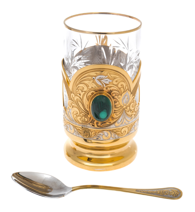 Oasis tea set with malachite, for 2 persons, Zlatoust