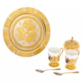 Eleanor coffee set for 2 persons, with lapis lazuli, Zlatoust