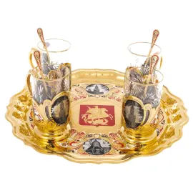 Чайный набор с эмалями "Москва" на 4 персоны, Златоуст Чайный набор с эмалями "Москва" на 4 персоны, Златоуст