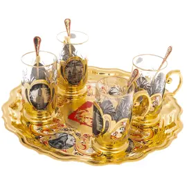 Чайный набор с эмалями "Москва" на 4 персоны, Златоуст Чайный набор с эмалями "Москва" на 4 персоны, Златоуст