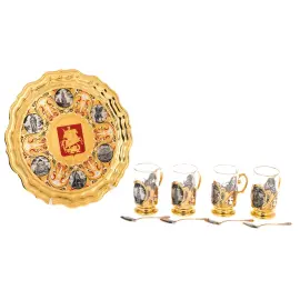 Чайный набор с эмалями "Москва" на 4 персоны, Златоуст Чайный набор с эмалями "Москва" на 4 персоны, Златоуст