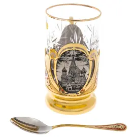 Чайный набор с эмалями "Москва" на 4 персоны, Златоуст Чайный набор с эмалями "Москва" на 4 персоны, Златоуст