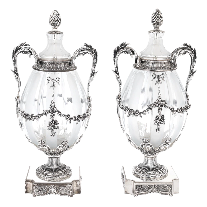 Pair of crystal vases "Pear" with silver plating