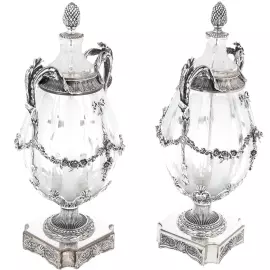 Пара хрустальных ваз "Груша" с серебрением