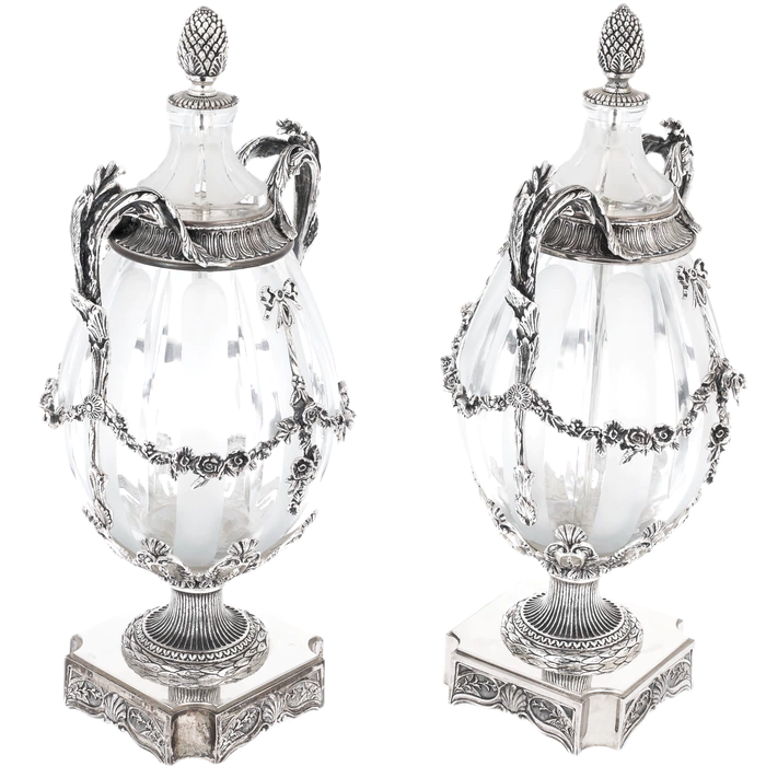 Pair of crystal vases "Pear" with silver plating