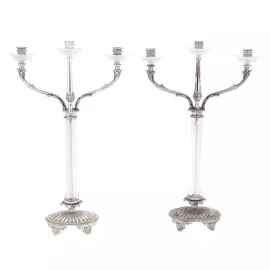 Pair of Versailles crystal candelabra with silver plating