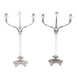 Pair of Versailles crystal candelabra with silver plating