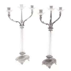 Pair of Versailles crystal candelabra with silver plating