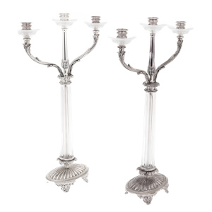 Pair of Versailles crystal candelabra with silver plating