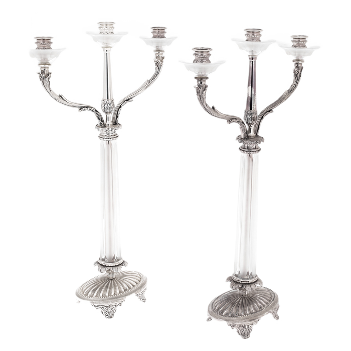 Pair of Versailles crystal candelabra with silver plating