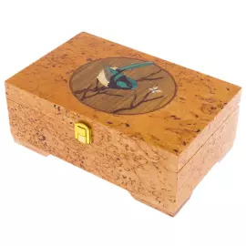 Шкатулка для украшений из карельской березы "Птичка"