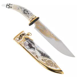 Нож сувенирный "Зимняя охота" с эмалями, Златоуст