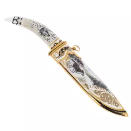 Нож сувенирный "Зимняя охота" с эмалями, Златоуст
