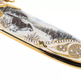 Нож сувенирный "Зимняя охота" с эмалями, Златоуст