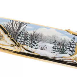 Нож сувенирный "Зимняя охота" с эмалями, Златоуст