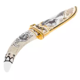 Нож сувенирный "Зимняя охота" с эмалями, Златоуст
