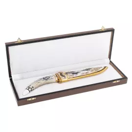 Нож сувенирный "Зимняя охота" с эмалями, Златоуст