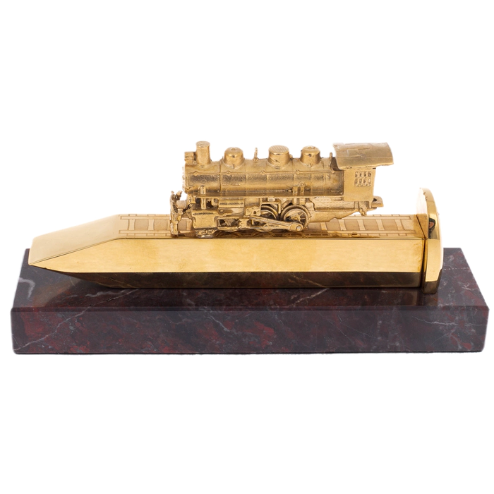 Souvenir "Steam locomotive" on an extension made of jasper, Zlatoust
