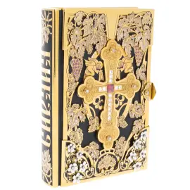 Библия "Крест" с гранатом и эмалями, Златоуст