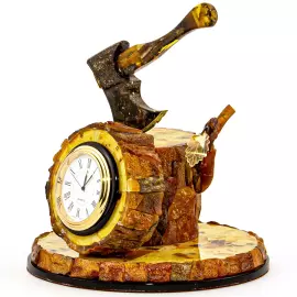 Часы настольные из янтаря "Дровосек"