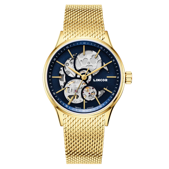 Lincor 4119 Self-winding Mechanical Wristwatch, golden blue