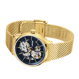 Наручные механические часы Lincor 4119 с автоподзаводом, золотисто-синие