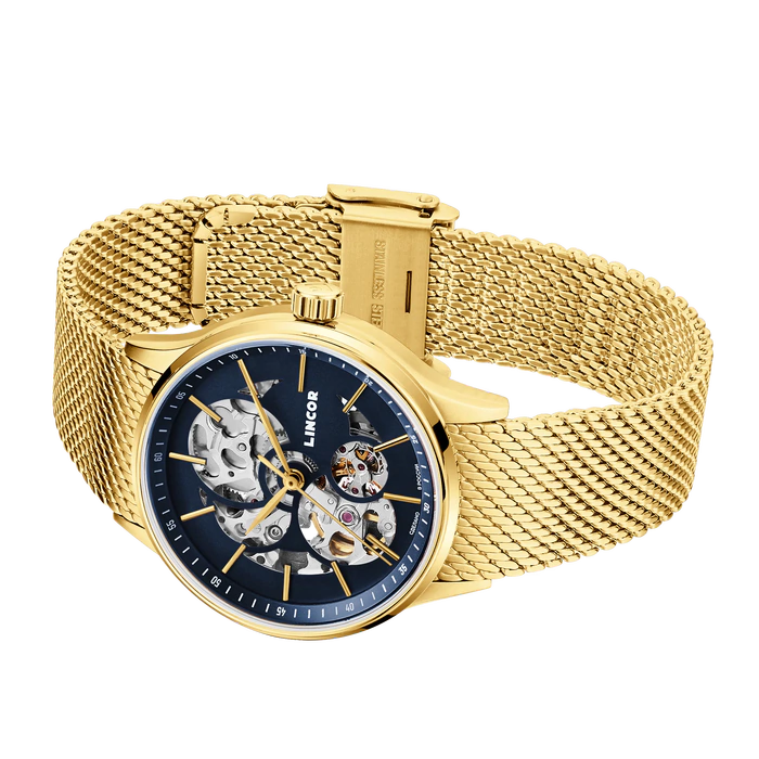 Lincor 4119 Self-winding Mechanical Wristwatch, golden blue