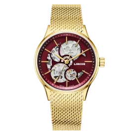 Наручные механические часы Lincor 4119 с автоподзаводом, золотисто-красные