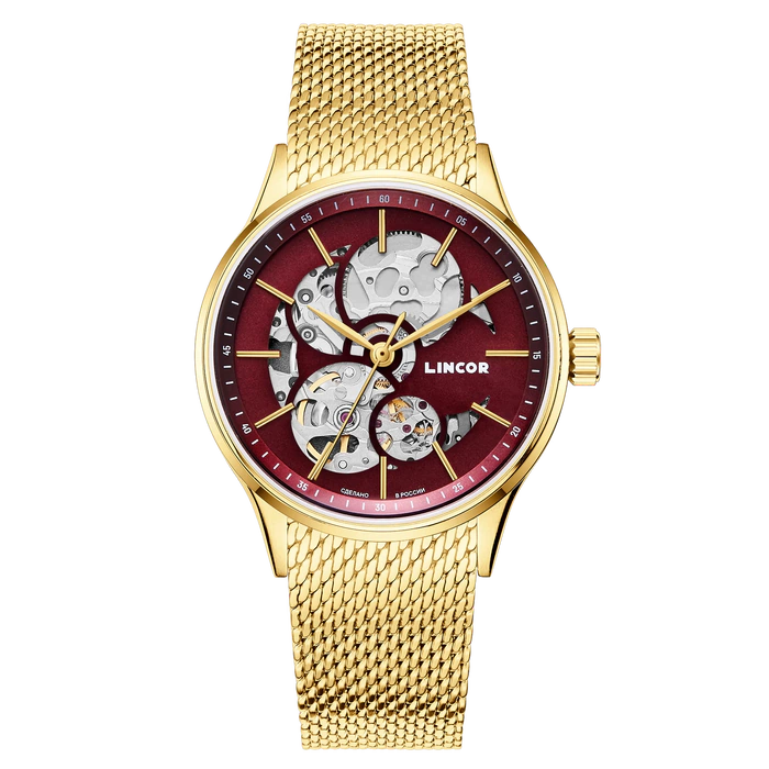 Lincor 4119 Self-winding Mechanical Wristwatch, Golden Red