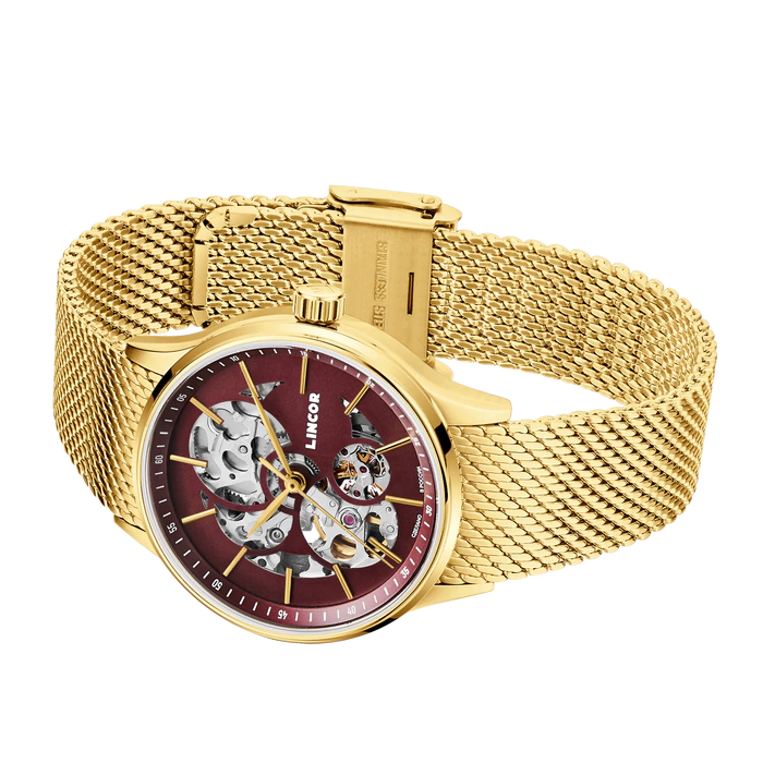Lincor 4119 Self-winding Mechanical Wristwatch, Golden Red