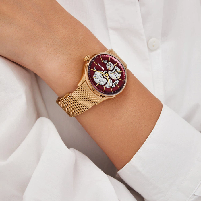 Lincor 4119 Self-winding Mechanical Wristwatch, Golden Red