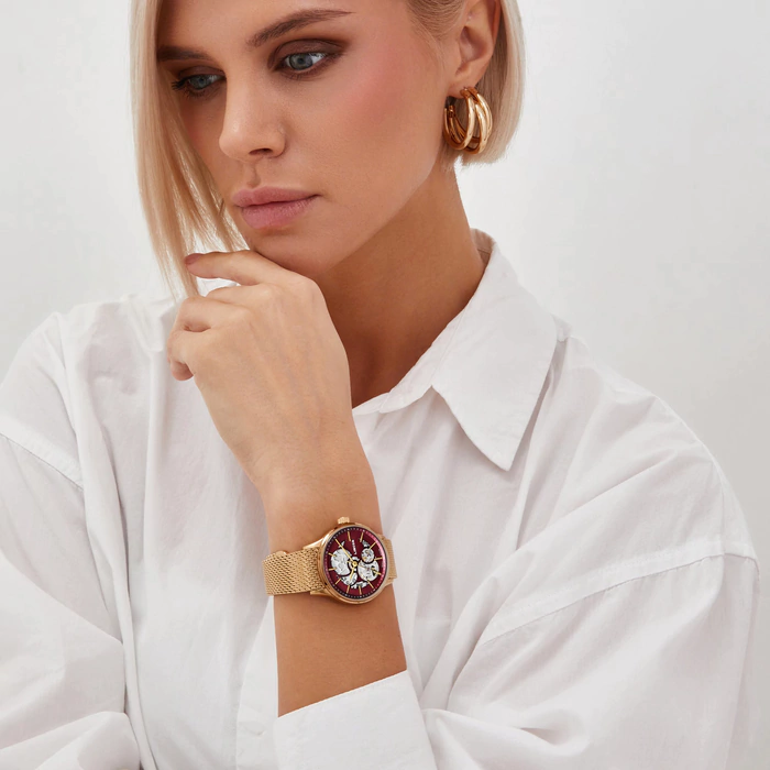 Lincor 4119 Self-winding Mechanical Wristwatch, Golden Red