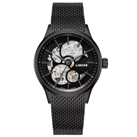 Наручные механические часы Lincor 4119 с автоподзаводом, серебристо-черные